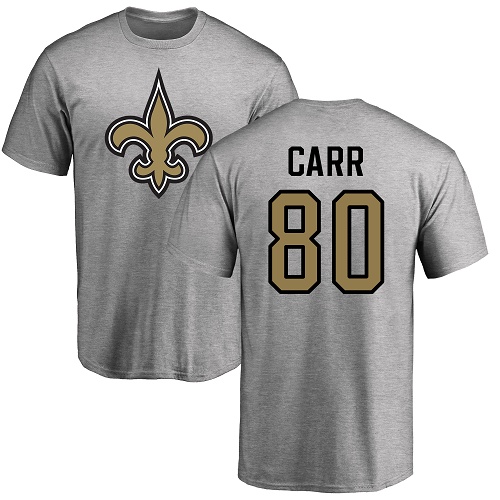 Men New Orleans Saints Ash Austin Carr Name and Number Logo NFL Football 80 T Shirt